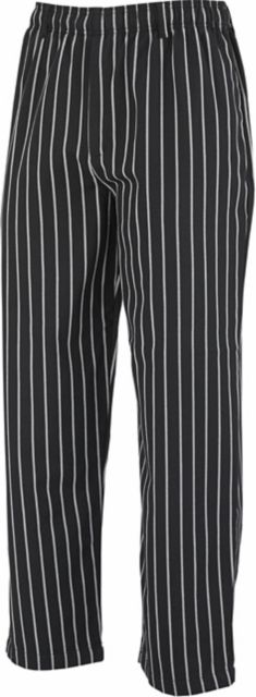 Cook Pant. Color: Black with White Chalk Stripe.  Small.