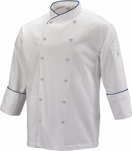 Scoop Neck Jacket.  Color: White with Royal Blue Piping on Neck and Cuffs.  2X.